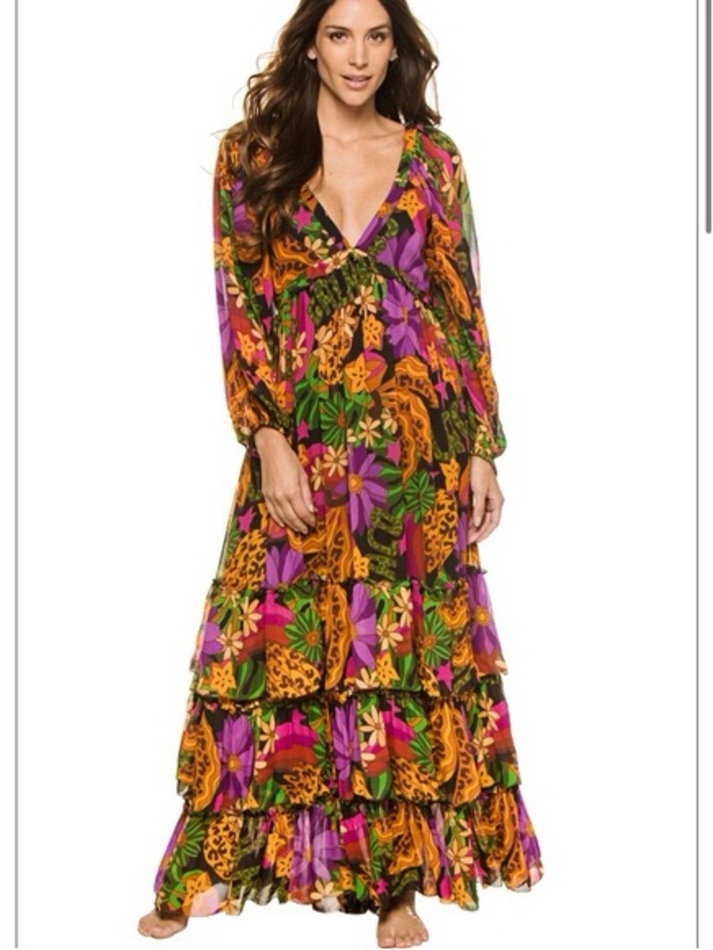 Farm Rio - Star Fruit Maxi Dress — tiered with gathered sleeve - Picture 3 of 10